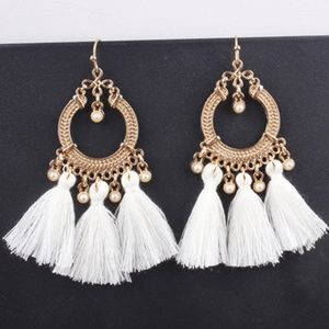 Boho White tassel gold plated earrings